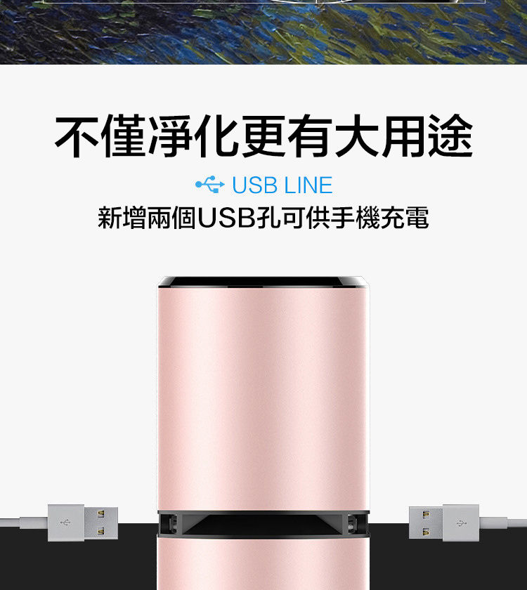 縮圖：（全台瘋）2019新款負離子車載空氣淨化器鋁合金USB車充去除異味甲醛