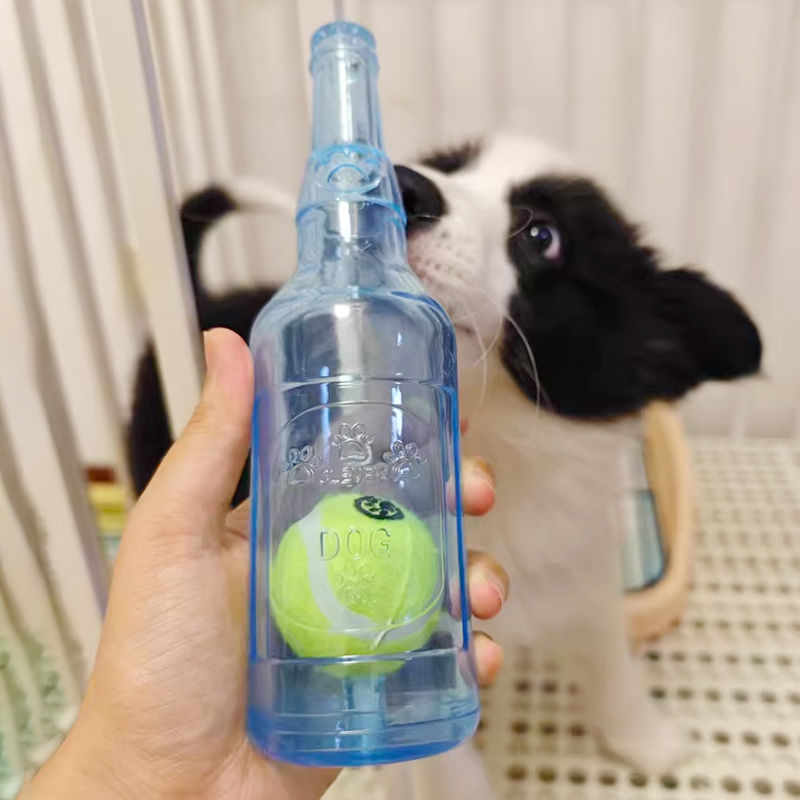 Thumbnail: Pet Chew Toy TPR Bite-Resistance Beer Bottle with Tennis Ball Toy Puppy Teeth Gr