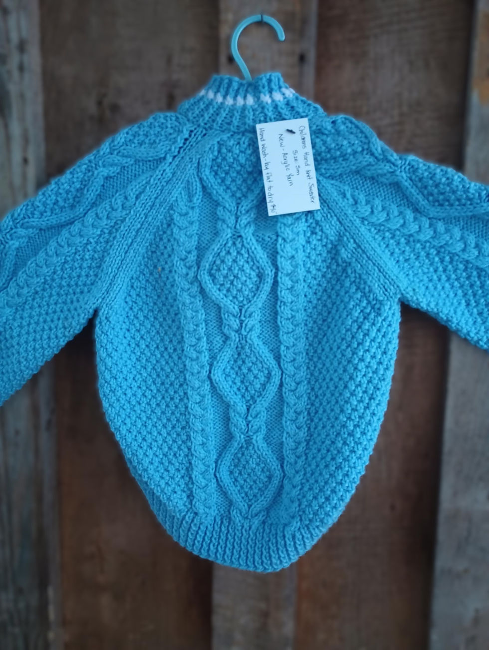 Thumbnail: Childrens hand knit sweater, Celtic Cables, Acrylic Yarn