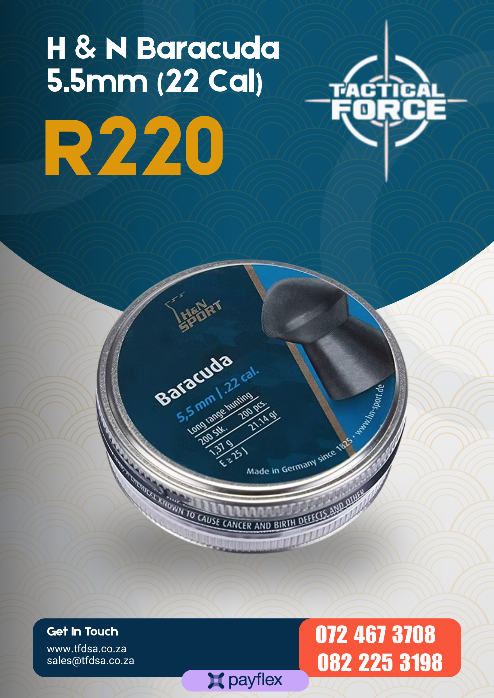 H & N Baracuda Pellets 5.5mm (22 Cal) 200's
