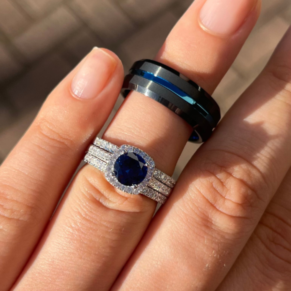 The 1.30 Ct. Sapphire Cushion Cut Couples Wedding Ring Set – Clear Bands