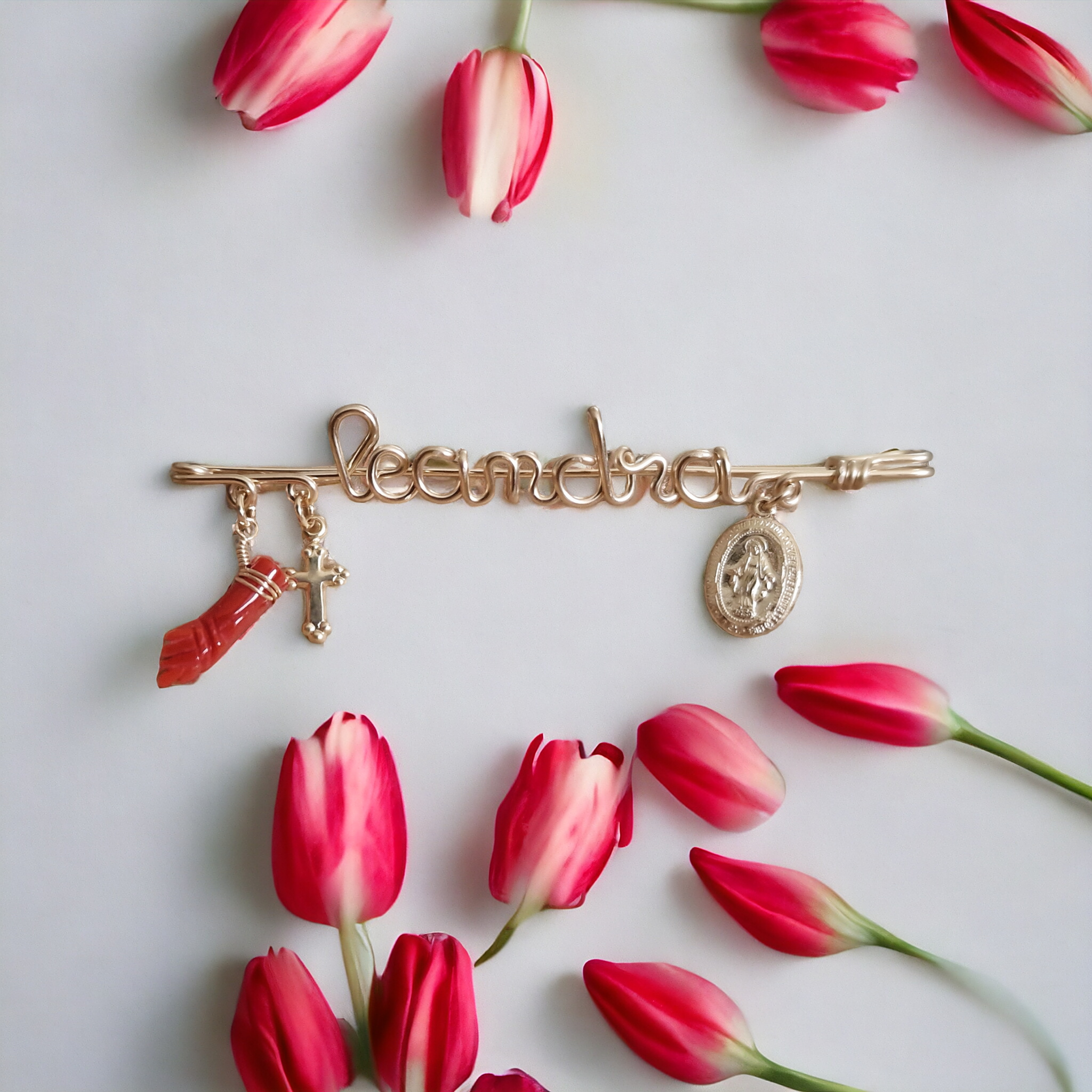 Broche "Per Tè" XL - Main corail