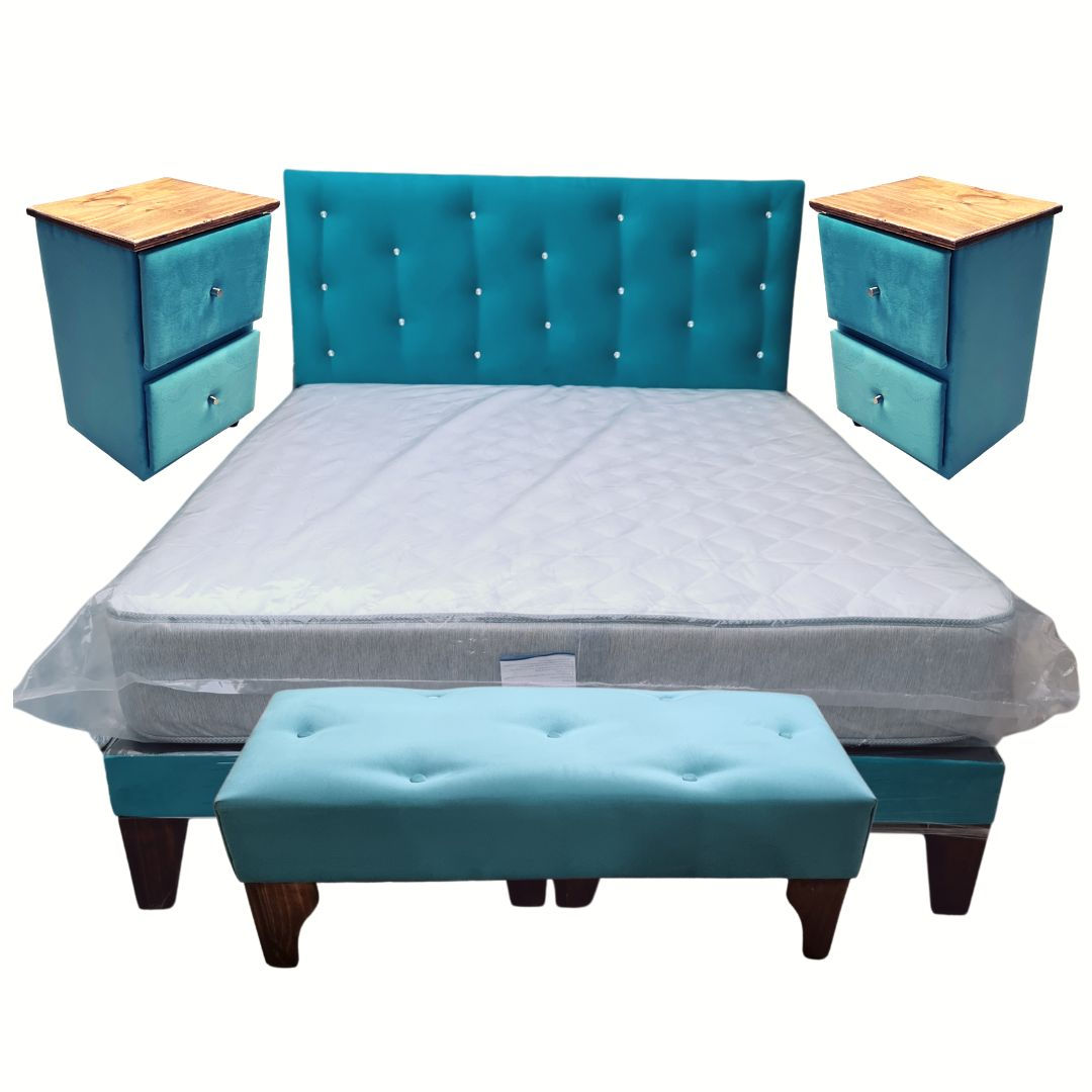 Kit de 2 Plazas completa + 2 veladores +Banqueta