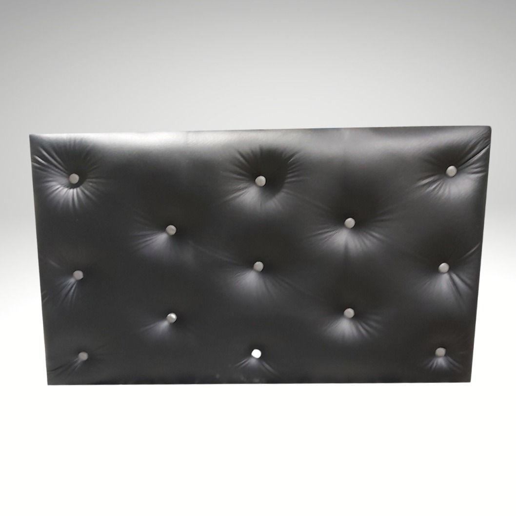 Respaldo 1 plaza  Negro Cuero Boton Gris