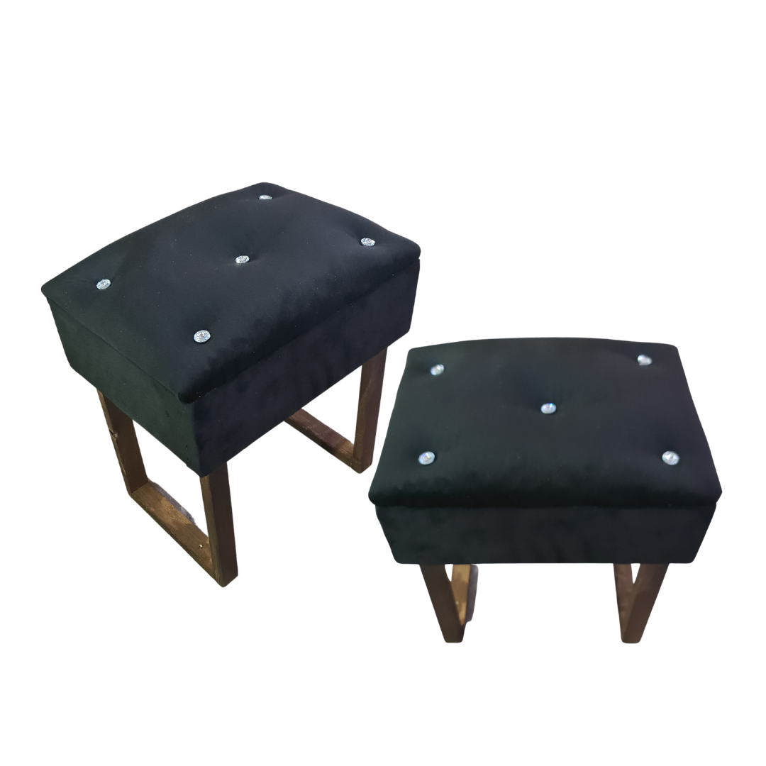 Banqueta pequeña Negro Felpa Diamante 40x34x49 Rimar.