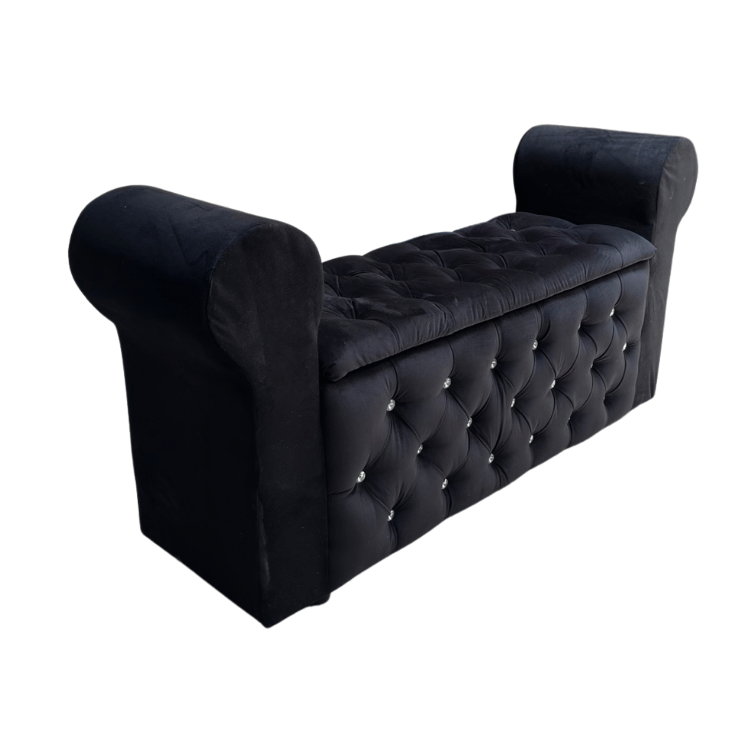 Banqueta Baúl Capitoné con Brazo Negro Felpa Diamante 140x40x50x40Rimar