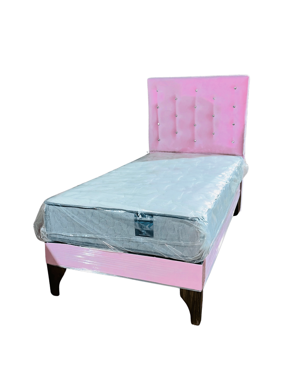 Miniatura: Cama 1 plaza Rosado Felpa Colchón de Resorte Bonnell