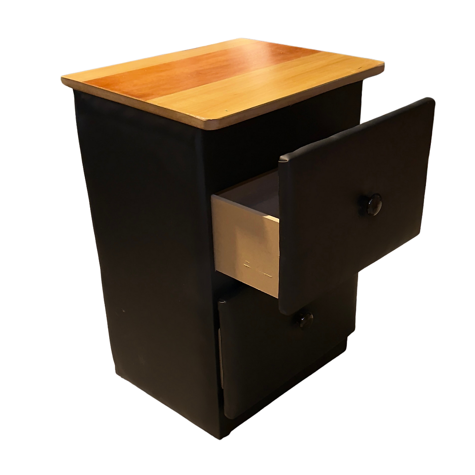 Miniatura: Velador Doble Cajon Negro Cuero PU 65x40x48 Rimar.