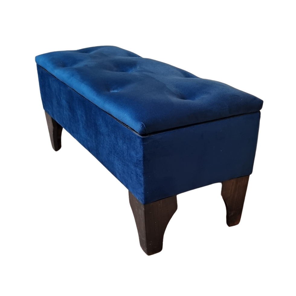 Miniatura: Banqueta Baúl Azul Marino Felpa Botón 105x45x40x20 Rimar