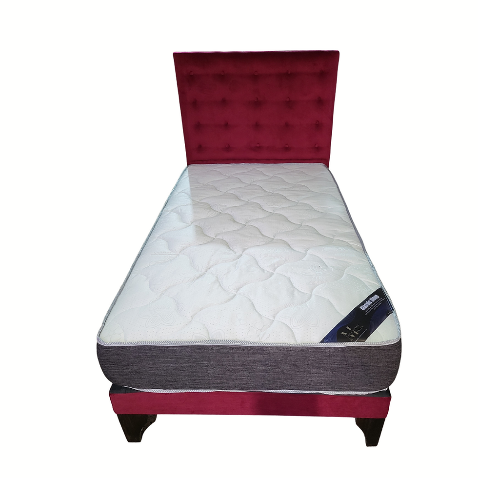 Miniatura: Cama plaza y media Resp a piso Vino Tinto Felpa  Colchon MARVER