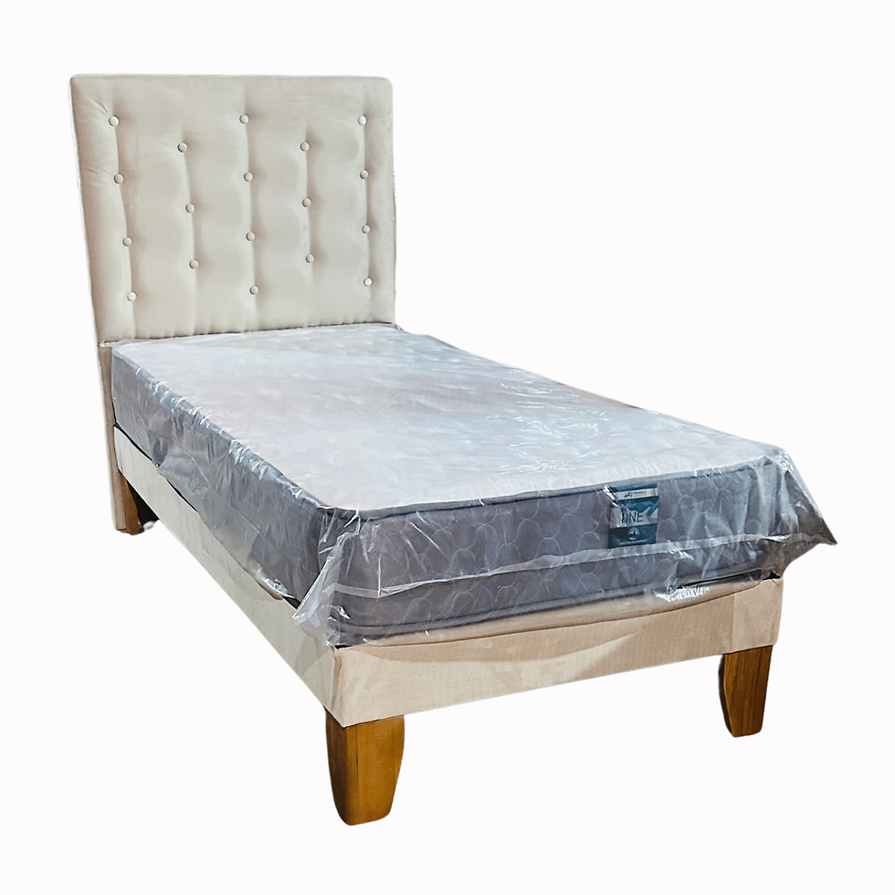 Miniatura: Cama 1 plaza + Respaldo a Piso Colchón Resorte Beige Felpa