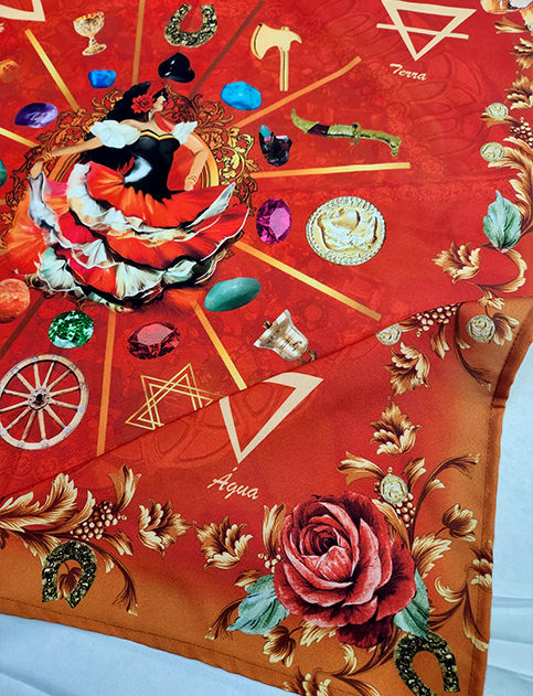 Miniatura: Toalha de Mesa Cigana fundo Laranja
