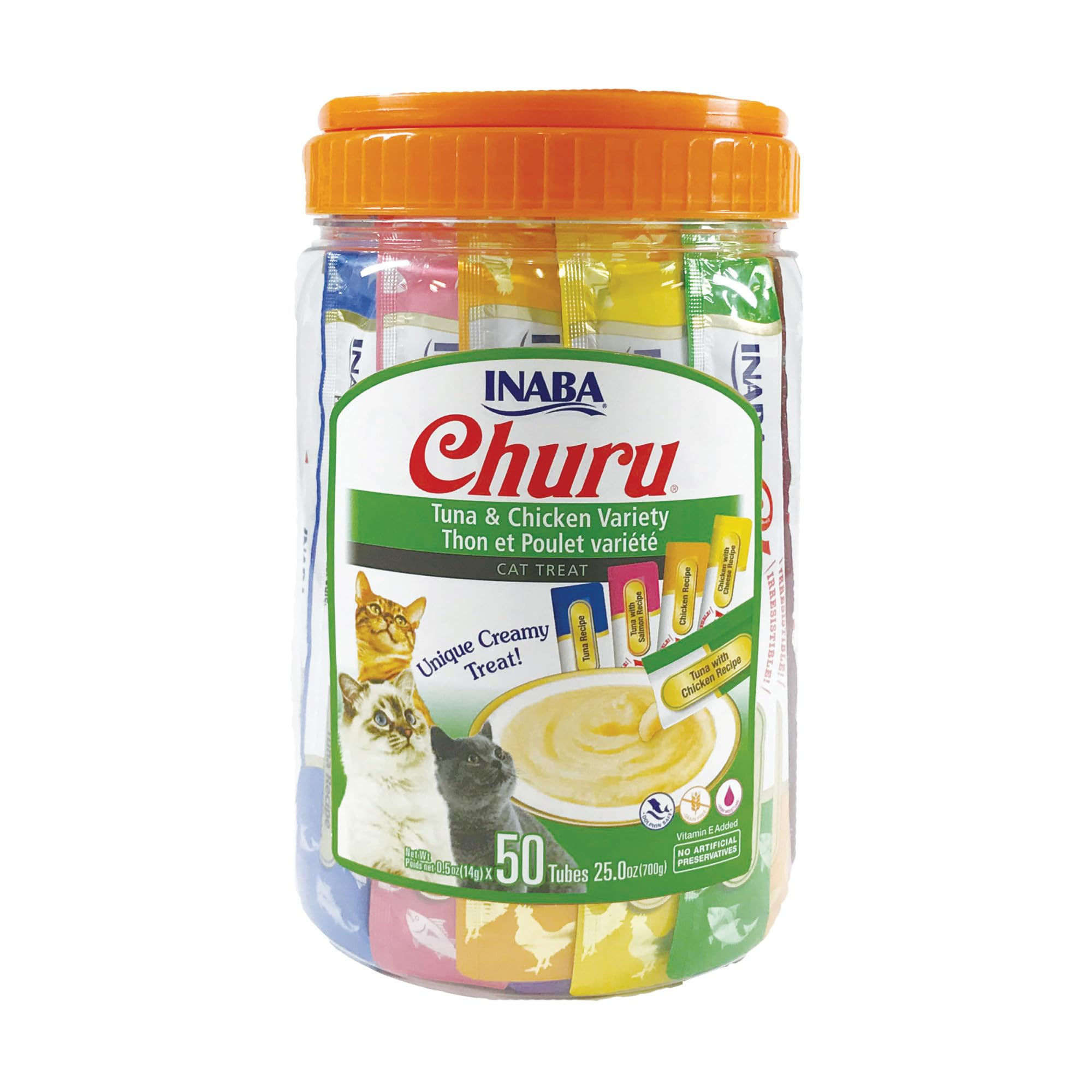 INABA Churu Cat Treats Grain-Free Lickable Squeezable Creamy Purée Cat Treat/Top