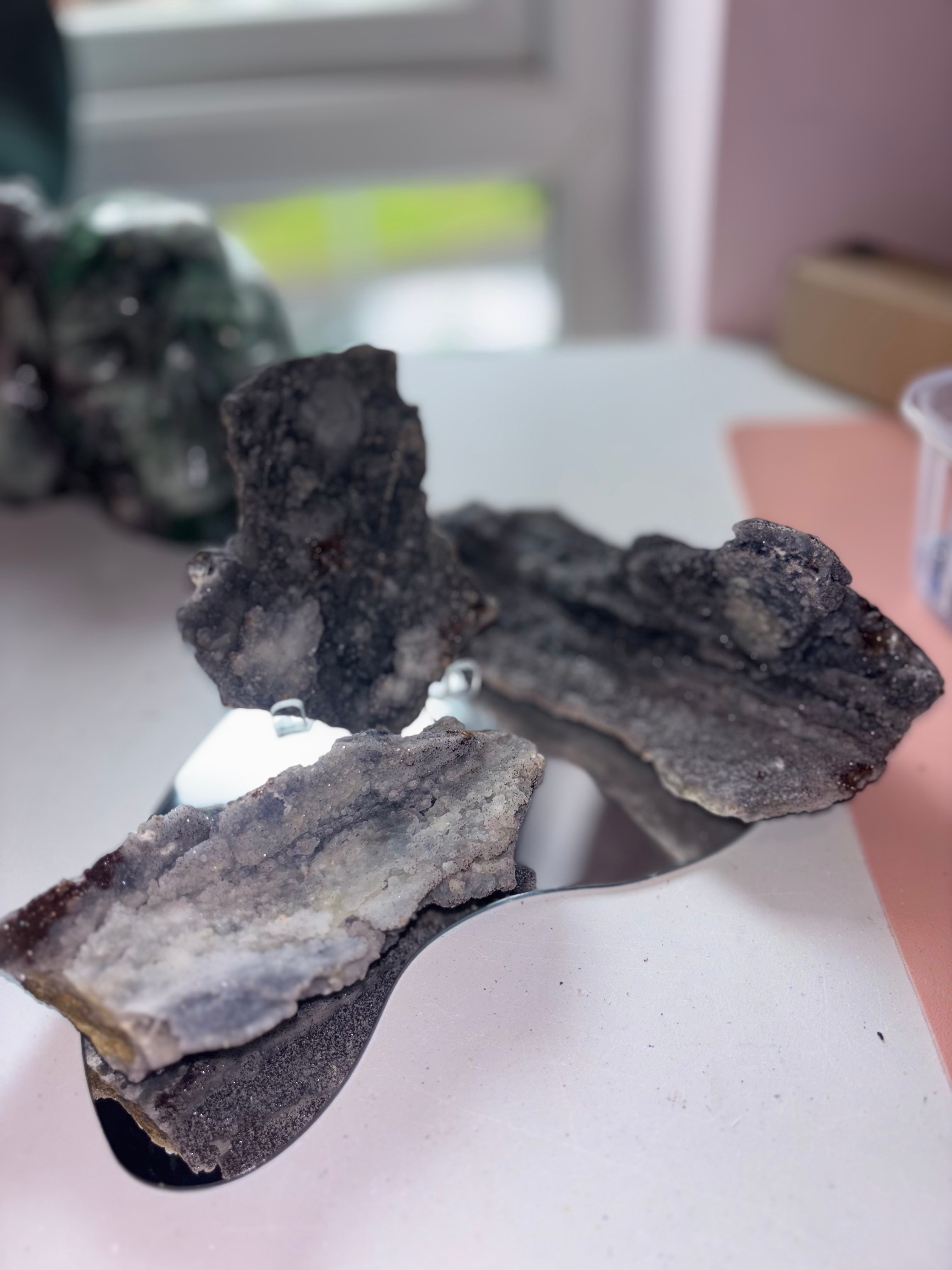 Blue chalcedony with rhodocrosite sprinkles (rare) 