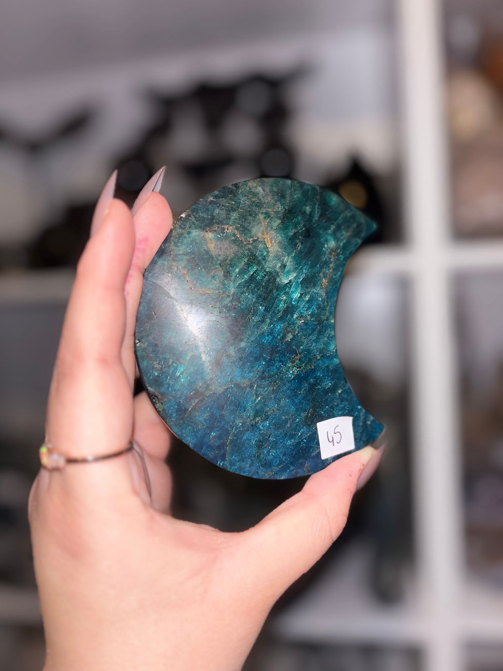 Thumbnail: Blue apatite moon (comes with little metal stand) 