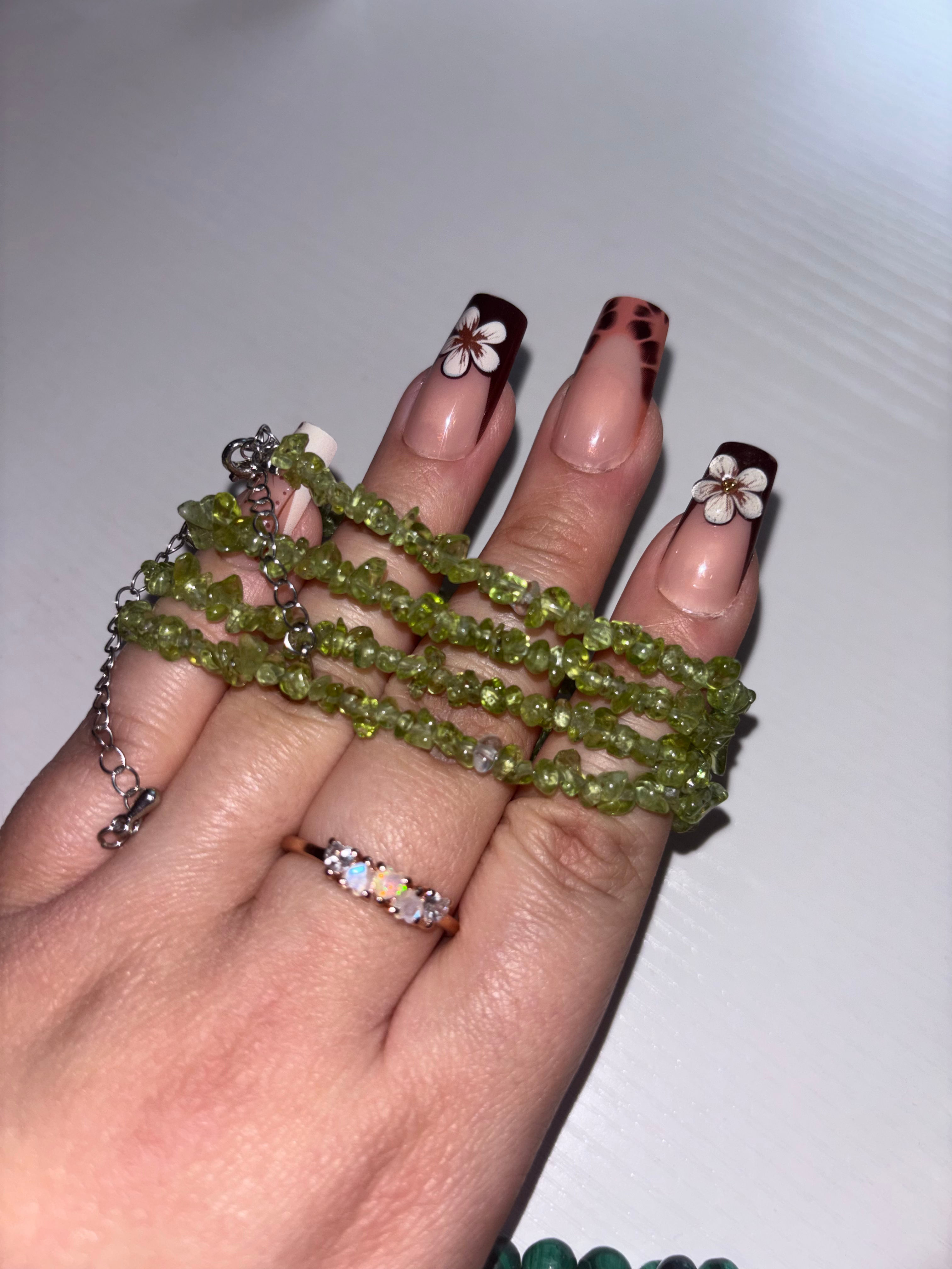Peridot bracelets with silver plated copper clasps 
