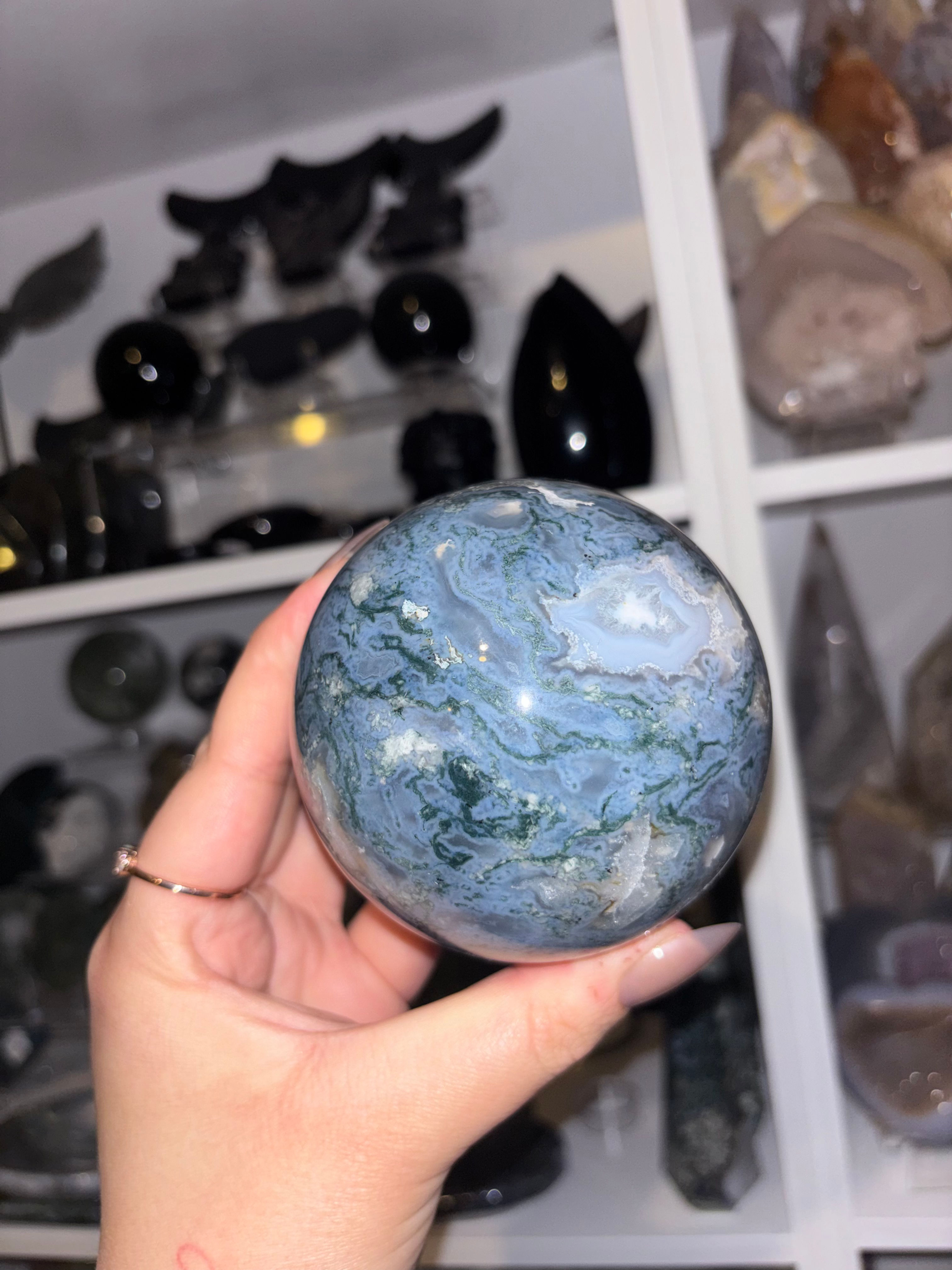 Moss Agate sphere (blue)
