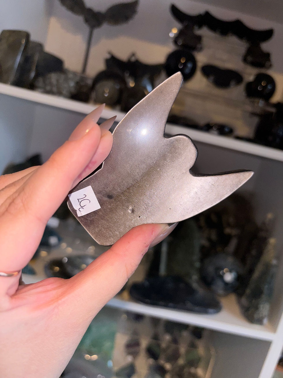 Thumbnail: Silver Obsidian angel carving 
