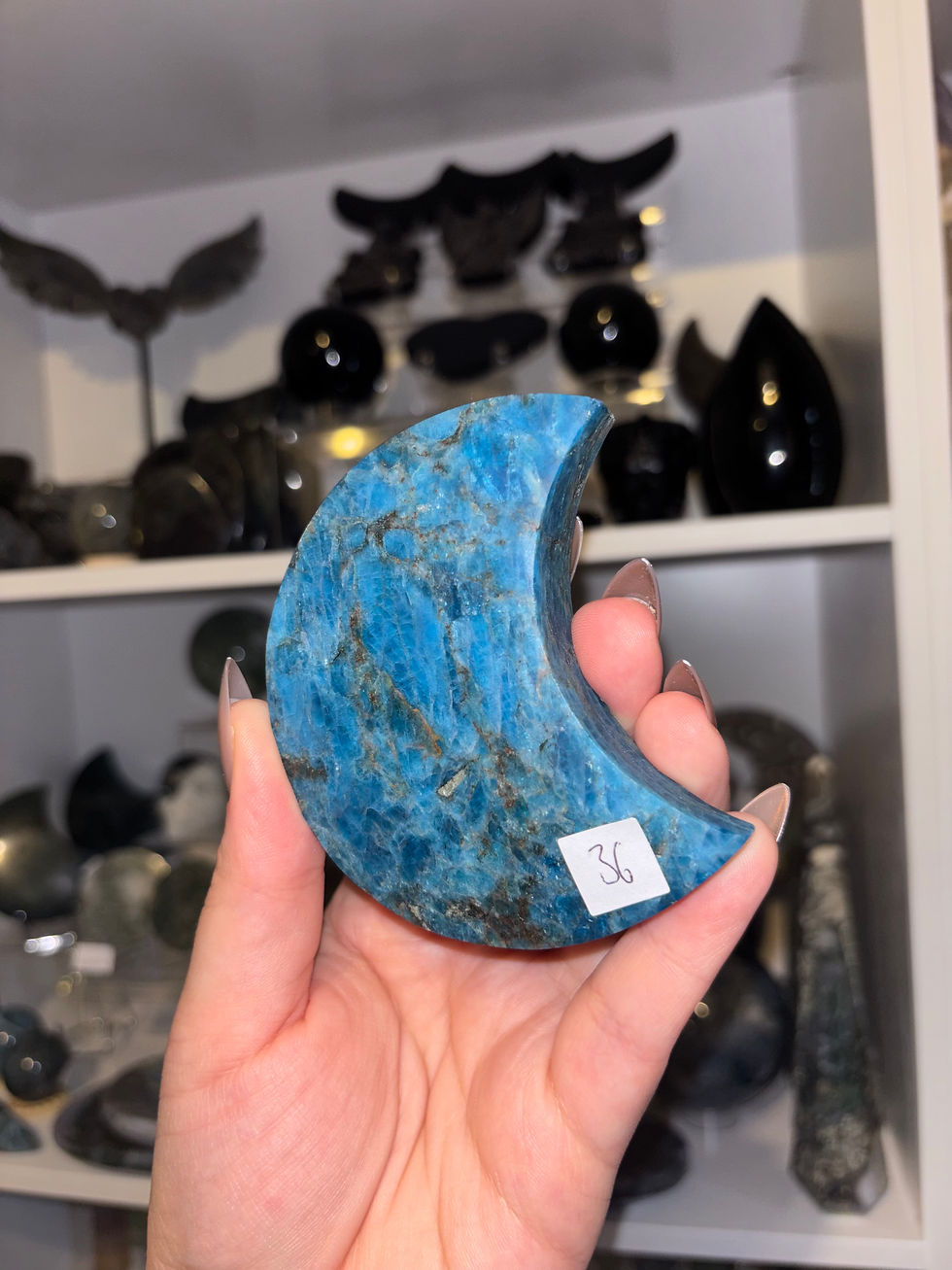 Thumbnail: Blue Apatite moon (comes with little metal stand) 