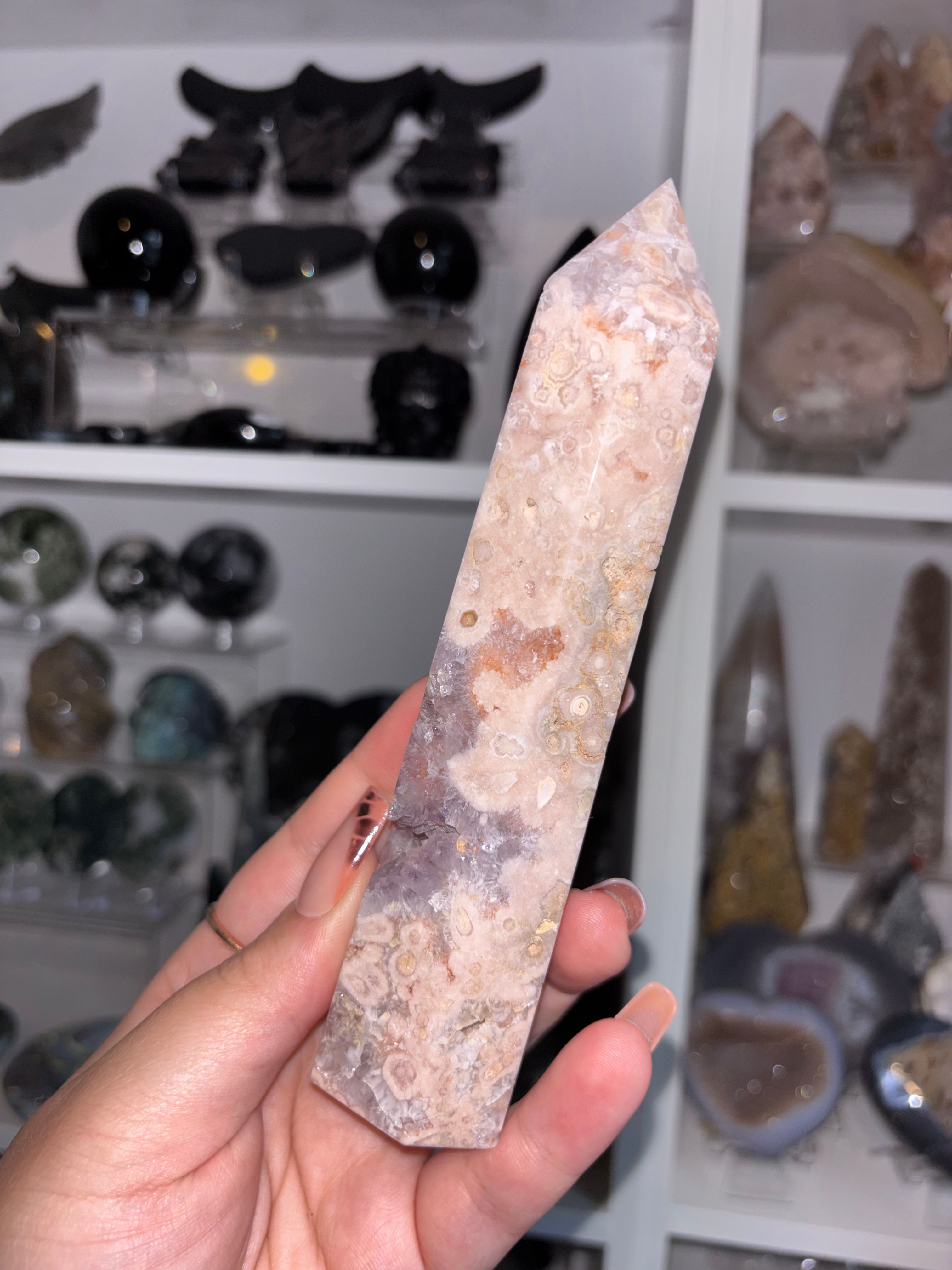 Pink Amethyst x Flower Agate tower 
