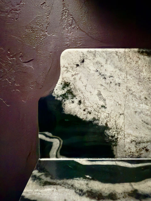 Natural stone countertop detail in Prosper home renovation by One 13 Design