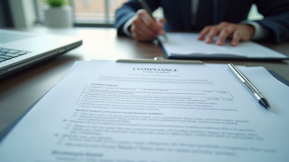 High angle view of a compliance checklist and cybersecurity policy documents on a desk
