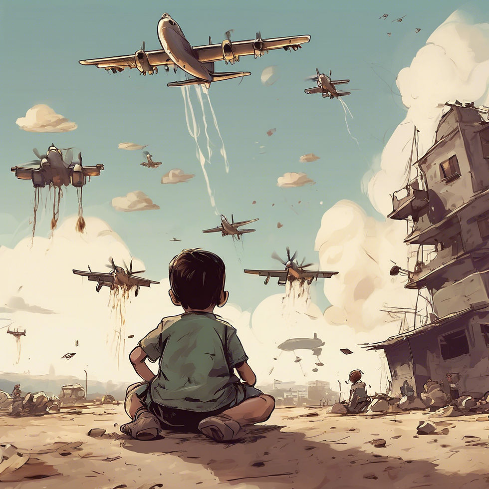 דימוי סינתטית של ילד.ה משחק במציאות מלחמתית