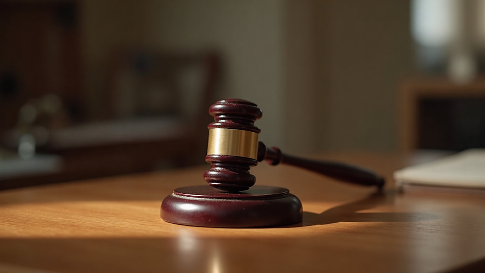 Close-up view of a gavel on a wooden desk