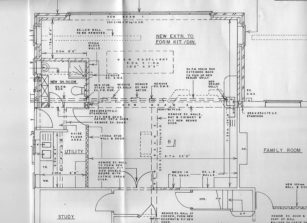 2D drawing of a house extension. Interior design in Surrey