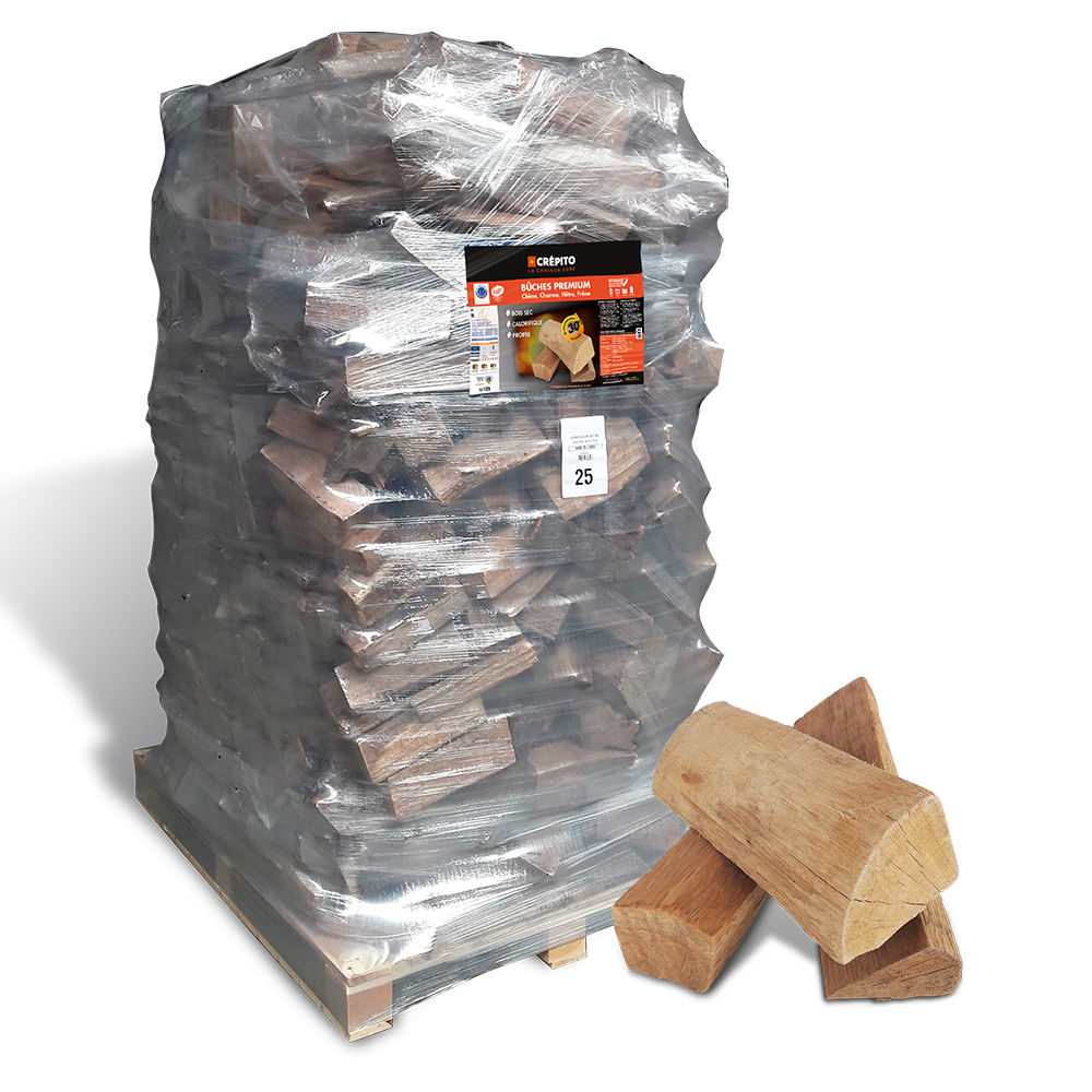 Palette bois bûches Premium Crépito 25 cm 2000 dm3 (2.60 stères)