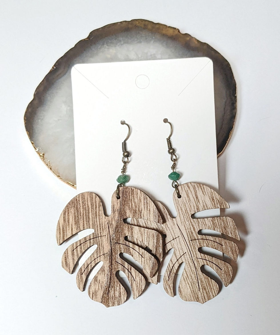 Thumbnail: Wooden Monstera Earrings - 3 Options