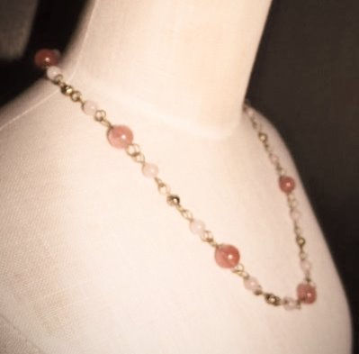 Thumbnail: Cherry Quartz + Rose Quartz Gemstones 20" Necklace