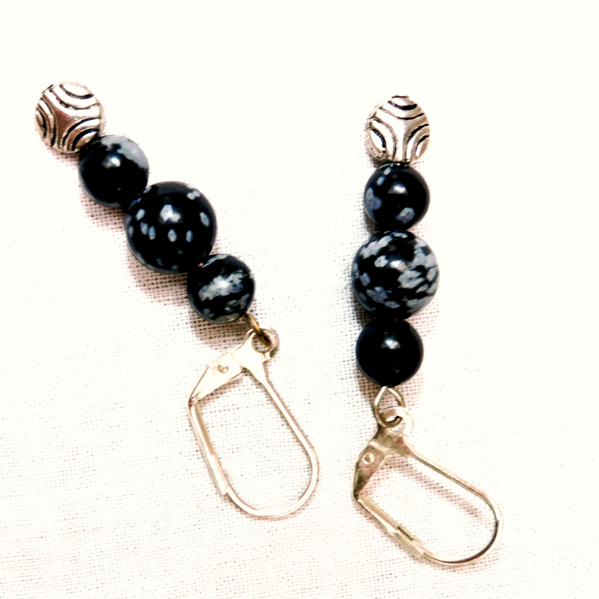 Black & Gray Snowflake Obsidian & Black Onyx Gemstones 1-1/4" - 1-3/4" Dangles