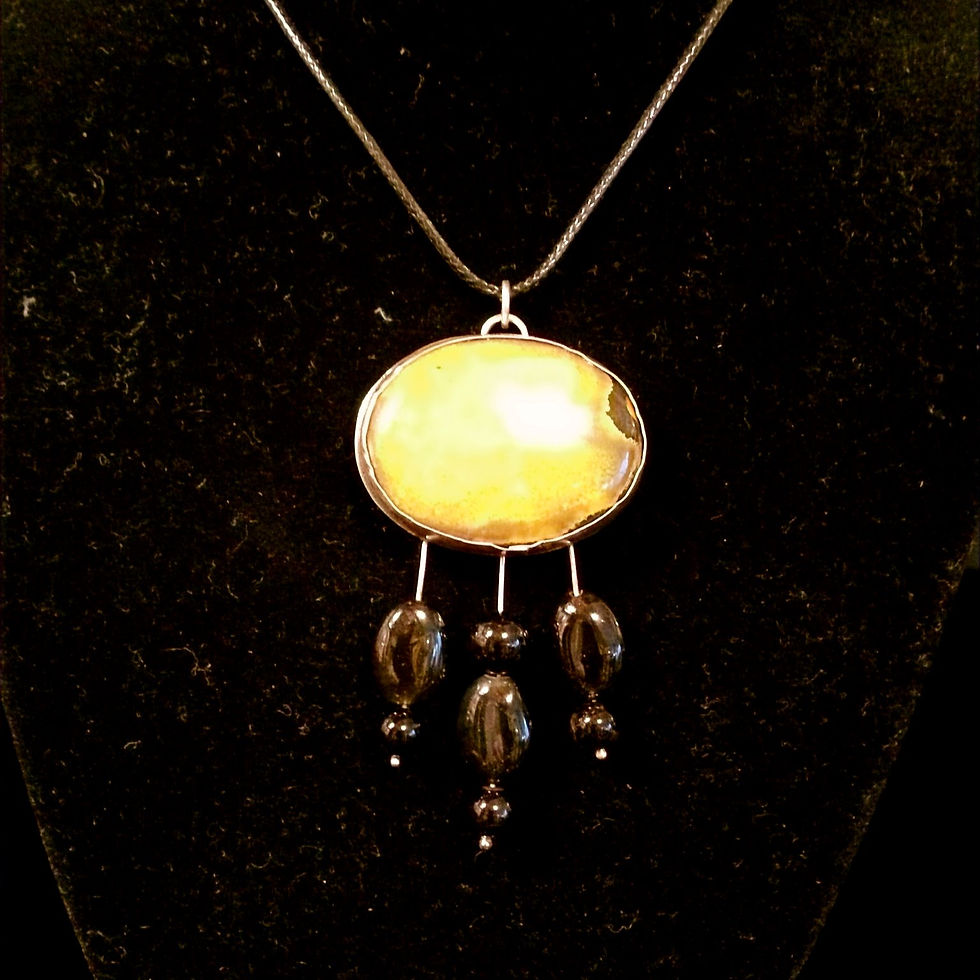 Thumbnail: Bumblebee Jasper Gemstone + Black Onyx Gemstone 925 S/S Pendant 18-14" Necklace
