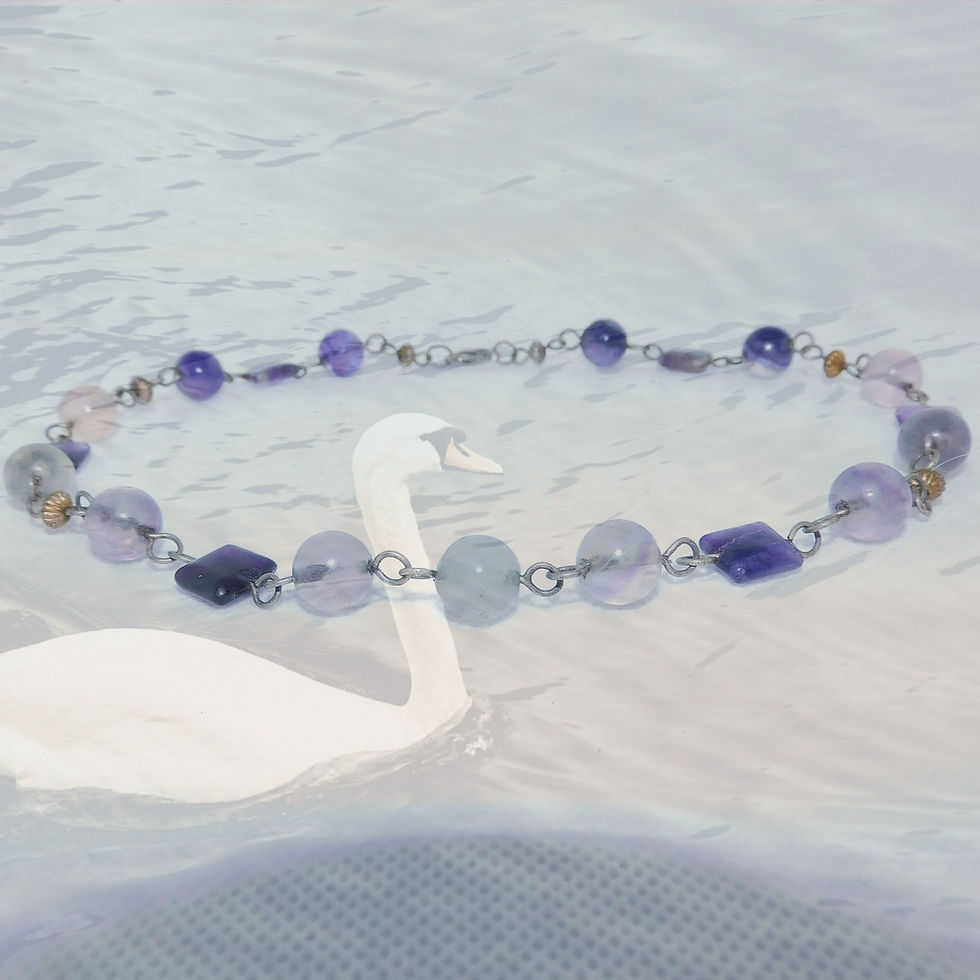 Thumbnail: Purple, Clear, Blue Fluorite Gemstones 16-1/4" Necklace