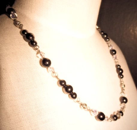 Thumbnail: Black Hematite & Moonstone Gemstones 20" Necklace