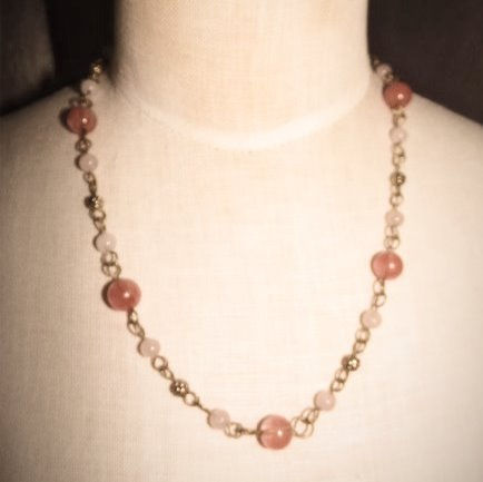 Thumbnail: Cherry Quartz + Rose Quartz Gemstones 20" Necklace