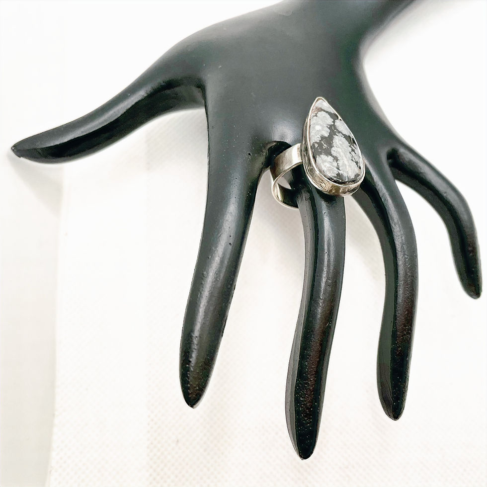 Thumbnail: Black Snowflake Obsidian Gem 925 S/S size 7 *2.143" inner circumference Ring