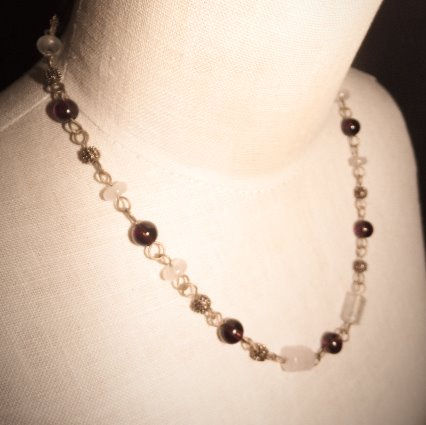 Thumbnail: Purple Amethyst + Rose Quartz Gemstones 17-3/4" Necklace
