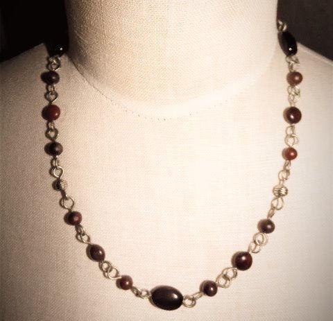 Thumbnail: Red Brecciated Jasper + Black Obsidian Gemstones 18-3/4" Necklace