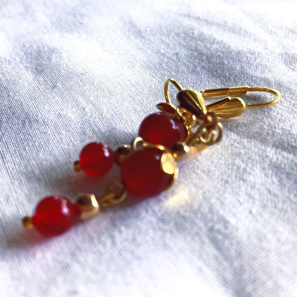 Thumbnail: Red Ruby Jade Gemstones Flower Petals 2" Dangle Earrings