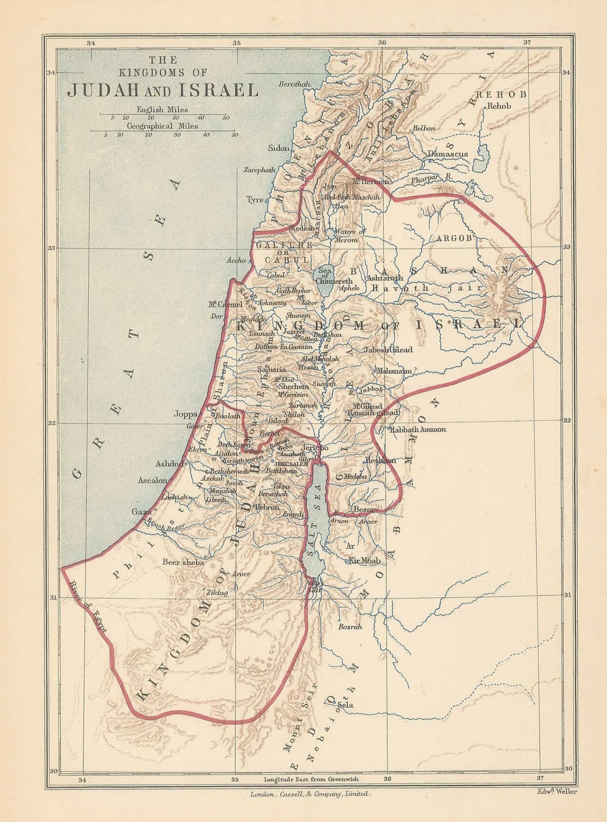 Archival map titled The Kingdoms of Judah and Israel, reproduced in the historical essay