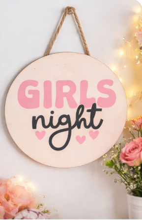 Thumbnail: Girls Night Wooden Round Sign – Pink Lettering, Galentine's Decor