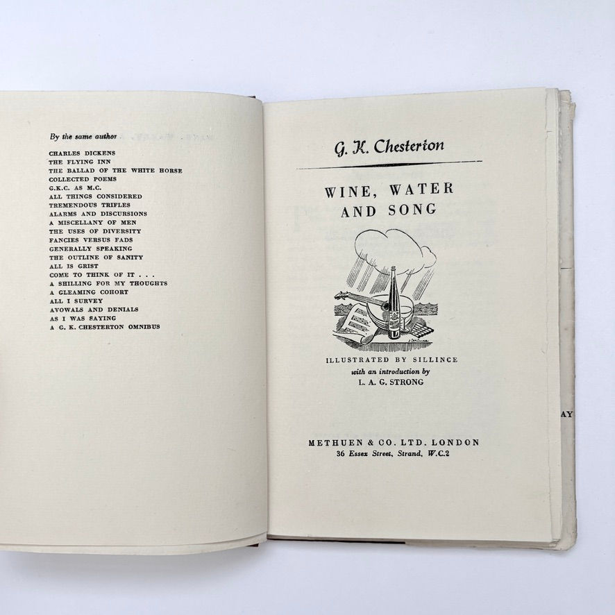 Thumbnail: Illustrated title page of Wine Water and Song by G. K. Chesterton