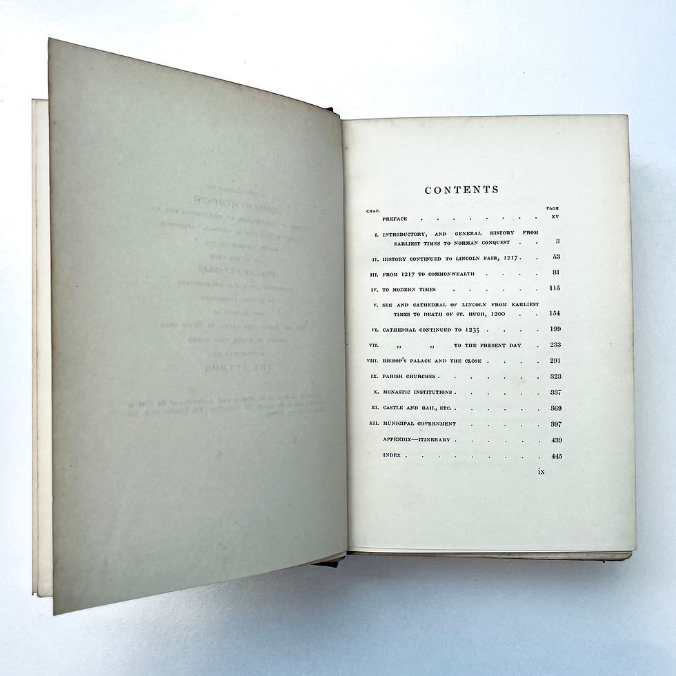 縮圖：Contents page in Lincoln: A Historical and Topographical Account (1906)