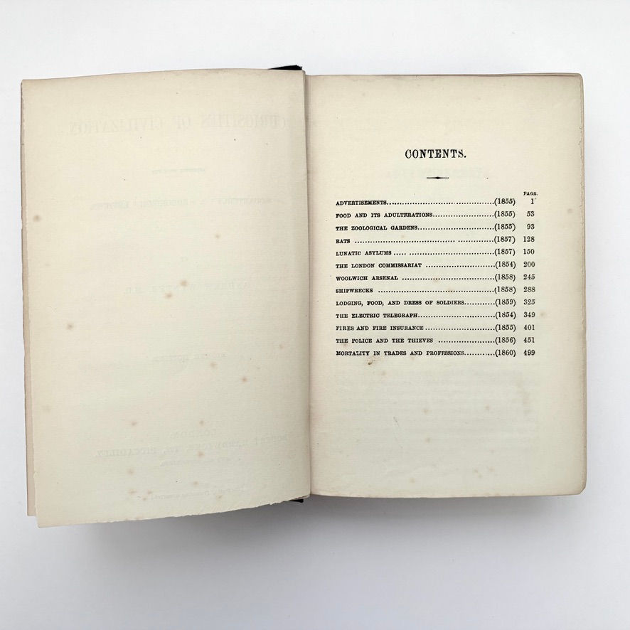 Miniature : Curiosities of Civilization contents page Victorian essay collection