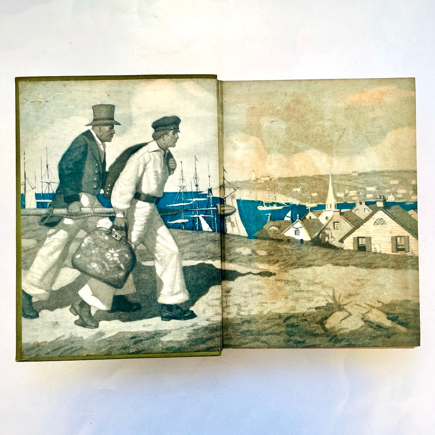 サムネイル： Colour illustrated pastedowns of Hodder Stoughton Moby-Dick