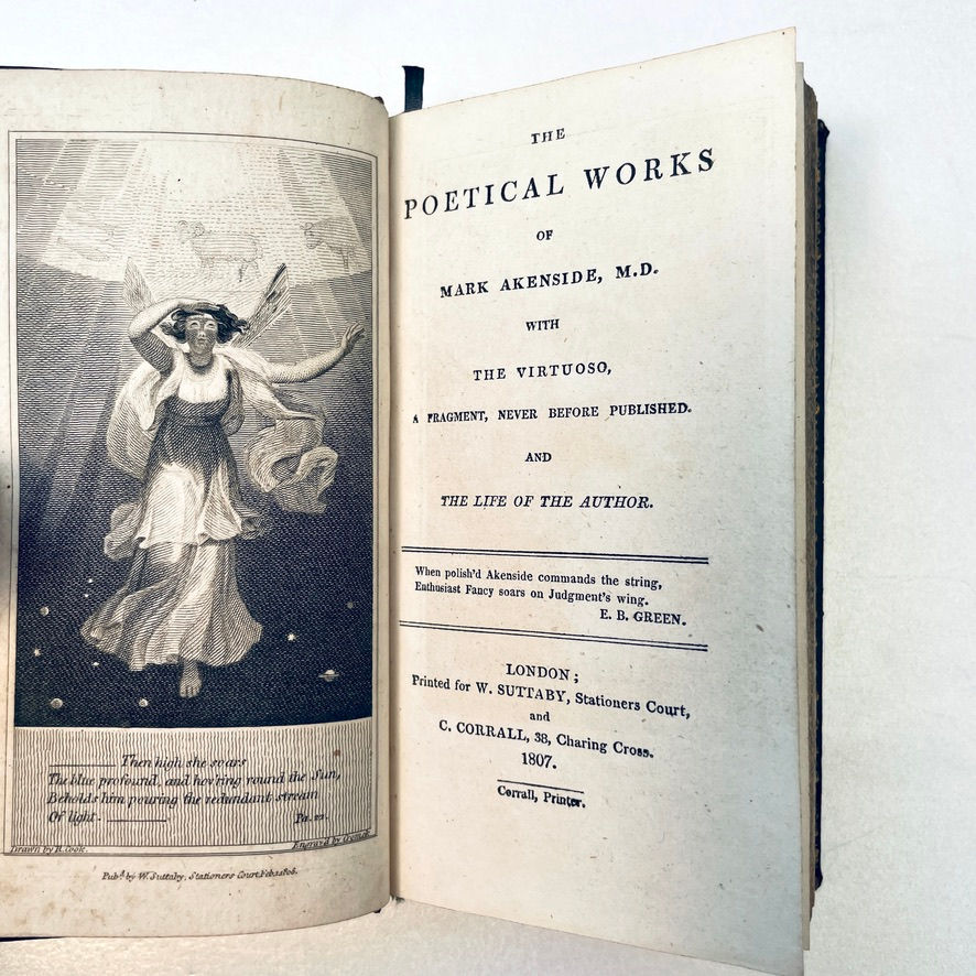 Miniature : 1807 Poetical Works of Mark Akenside – Fine Leather Small Antiquarian Book