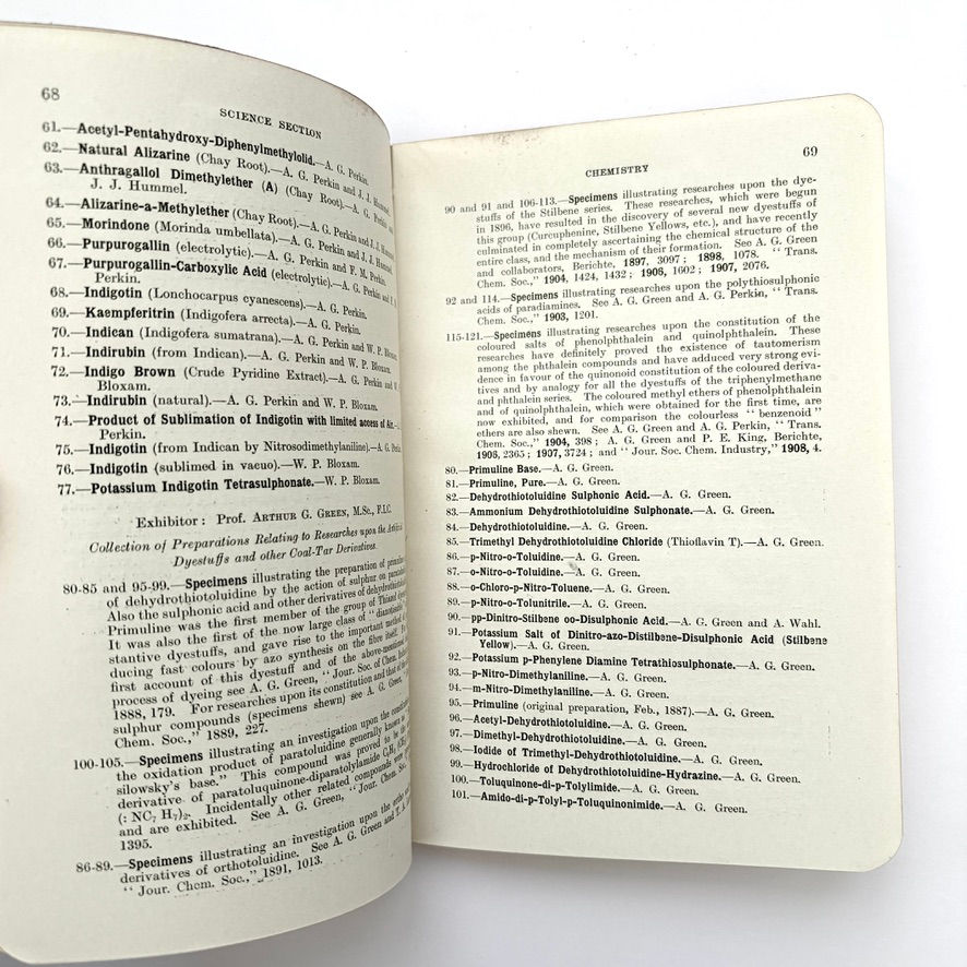 縮圖：Pages 68 and 69 from the Franco British Exhibition 1908 catalogue covering chemistry displays at the Hall of Science