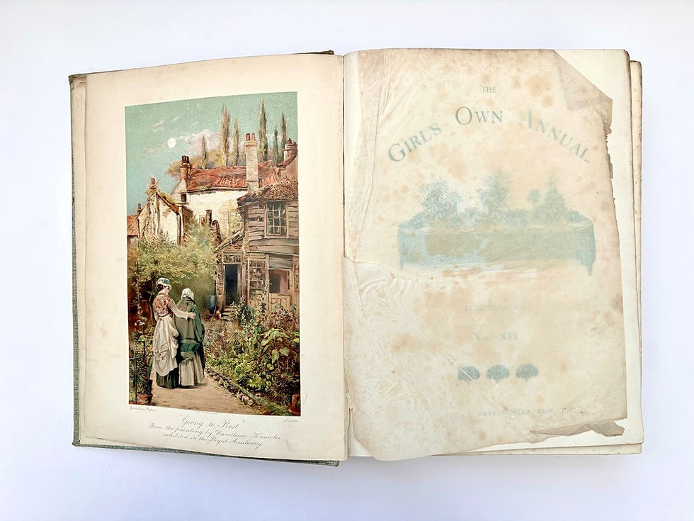 Thumbnail: Going To Rest colour frontispiece with tissue guard Girl's Own Annual